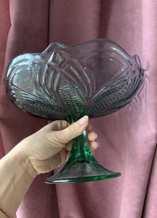 Ваза для фруктов, фруктовица, ваза для конфет из цветного стекла