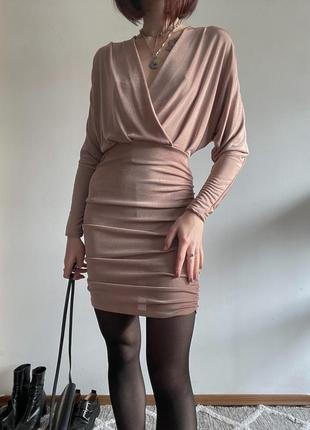 Сукня на довгий рукав по талії рожева xs/s1 фото