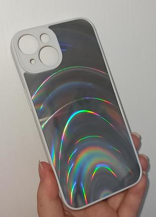 Чехол силиконовый зеркальный голографический на iphone 14, бампер силиконовый на айфон 14