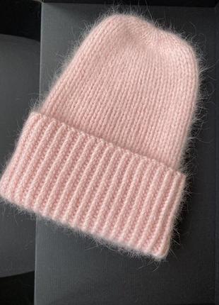 Неймовірна шапка зефірка пух норки розового кольору2 фото