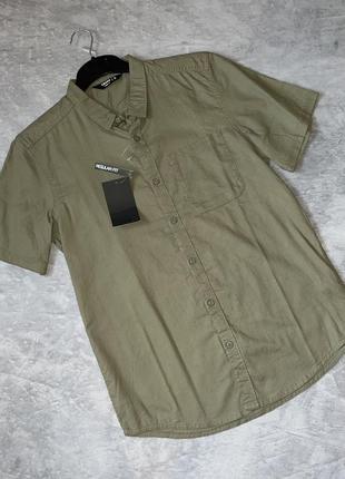 Рубашка рубашка с коротким рукавом зеленая хаки мужская