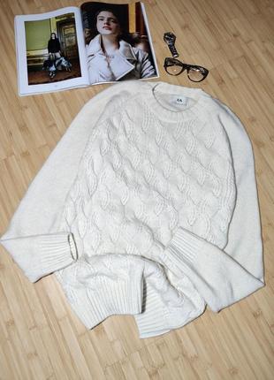 C&a удлиненный белый свитер с косами, 70% шерсть