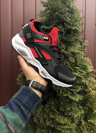 Чоловічі кросівки nike huarache fragment design чорні з червоною сіткою весняні найк хуарачі демісезонні