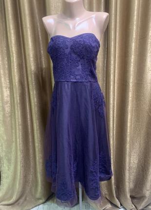 Вечернее платье ультафиолетового цвета с открытыми плечами размер 14-16 / xl 2x