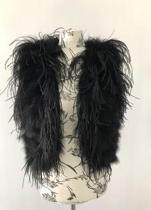 Жилетка дизайнер перо страус