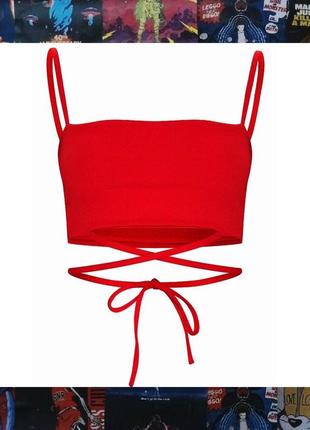 Майка топ топик американка вырез челноком высокий вырез с веревками на завязках тонкие бретели