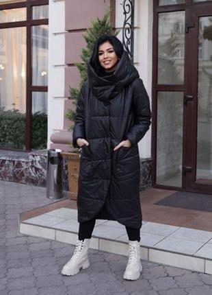 Стильный💣зимний женский пуховик оделает куртка пальто с капюшоном баллоновое удлиненное большого размера батал xl 2xl 3xl 4xl 5xl 6xl 7xl 8xl9 фото