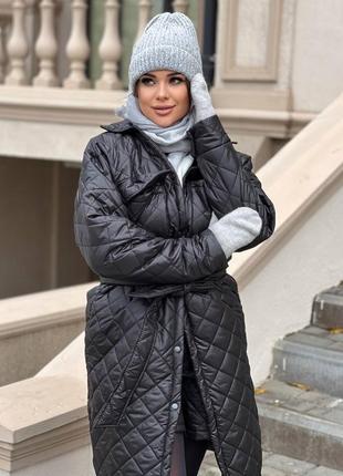 Стильна💣осінньо-зимова стьобана куртка пальто подовжена жіночий пуховик одіяло великого розміру батал4 фото
