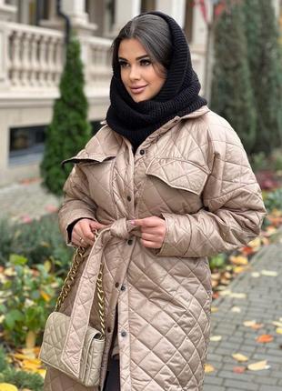 Стильная💣осенне-зимняя стеганая куртка пальто удлиненная женский пуховик одеяло большого размера батал