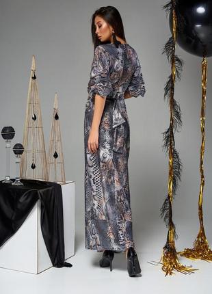 Сіра вечірня витончена сукня з розрізом jadone fashion з тваринним принтом2 фото