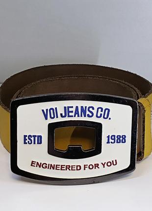 Ремінь шкіряний пояс англія пряжка емаль voi jeans co полотно 103х4 бляха 9.5x7 р.s откривачка1 фото