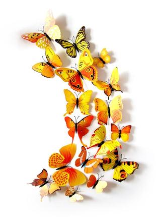 (12 шт) набор бабочек 3d (на магните), желтые