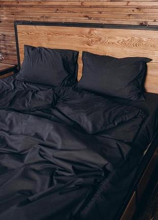 Однотонна постільна білизна комплект постільної білизни двоспальний бязь gold, чорний однотон 200х220 см