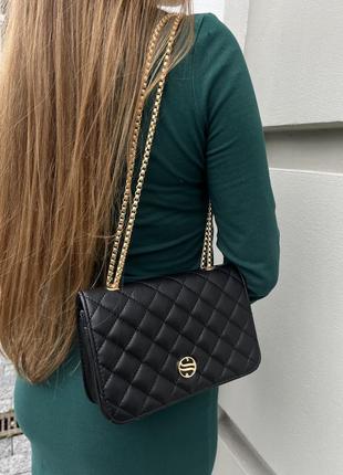 Крутейшая женская стёганая сумочка-клатч на цепочке чёрная кожаная4 фото