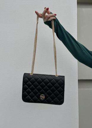 Крутейшая женская стёганая сумочка-клатч на цепочке чёрная кожаная8 фото