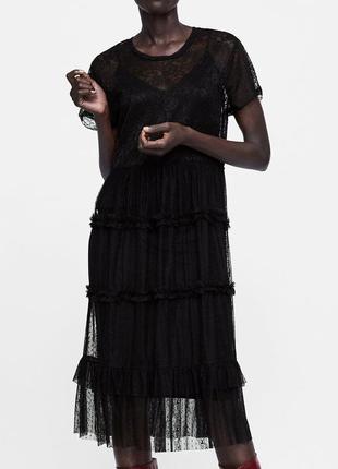Кружевное черное платье zara, размер m