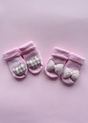 Шкарпетки теплі з бантиком та сердечки для дівчинки 6-18 міс