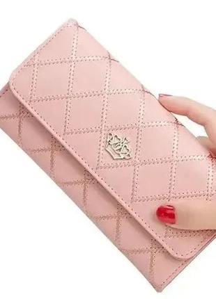 Женский клатч с короной стеганый crown розовый сумочка женская из эко кожи портмоне женское5 фото