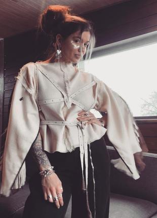 Льняна сорочка / блуза з бахромою  one size s -l