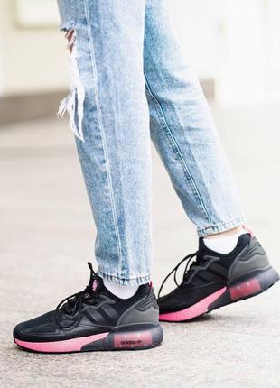 Жіночі кросівки adidas zx 2k boost core black shock pink / smb6 фото