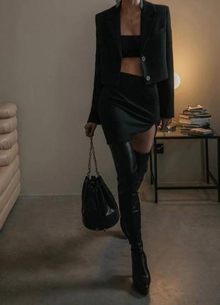 Костюм пиджак и юбка мини черный классический3 фото