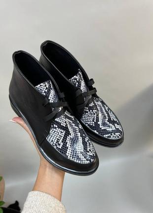 Высокие лоферы из натуральной итальянской кожи и замша женские ботинки