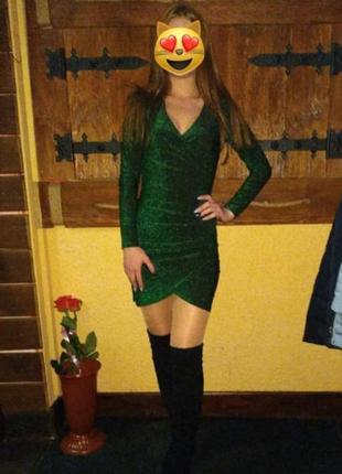 Люрексное зеленое праздничное платье