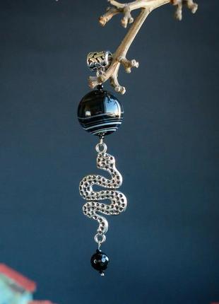 Дизайнерский подвеска-амулет с натуральными камнями на шнуре "snake"🐍