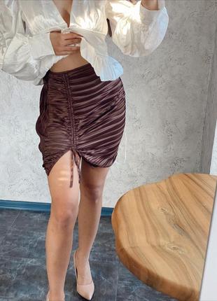 Шелковая юбка плиссе с разрезом2 фото
