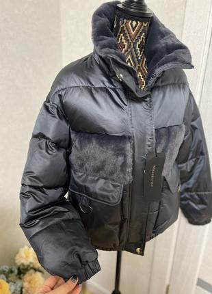 Ефектна курточка дутик кольору графіт2 фото