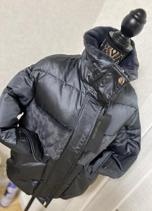 Ефектна курточка дутик кольору графіт3 фото