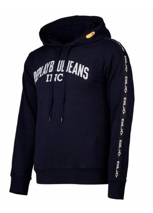 Худи, толстовка, кофта replay logo tape hoody sweatshirt off navy с лампасами