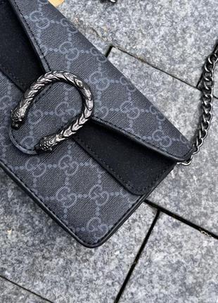 Стильный женский клатч сумочка в стиле gucci серый с чёрным3 фото