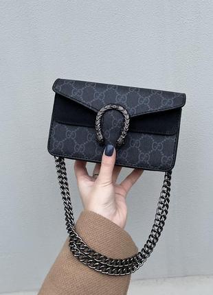 Стильный женский клатч сумочка в стиле gucci серый с чёрным6 фото