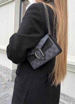 Стильный женский клатч сумочка в стиле gucci серый с чёрным7 фото