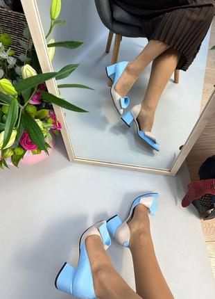 Эксклюзивные туфли из натуральной итальянской кожи и замша женские на каблуке8 фото