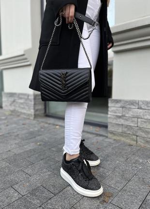 Крутая женская сумочка-клатч в стиле yves saint laurent чёрная стёганая9 фото