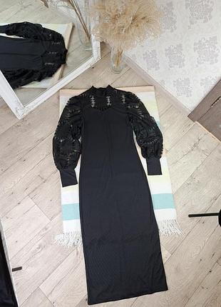 Брендовое очень милое черное миди платье с красивым верхом shein🖤