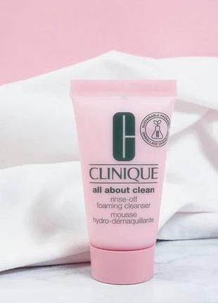 Очищуючий мус крем гель для вмивання шкіри clinique all about clean rinse-off foaming cleanser 30 ml