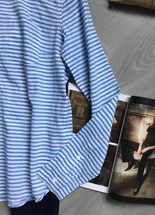 Легка блуза в смужку вільного крою з накладною кишенею2 фото