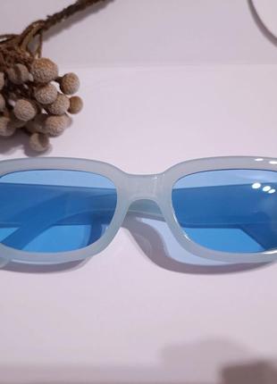 Тренд окуляри сонцезахисні вузькі блакитні прозорі очки солнцезащитные голубые узкие3 фото