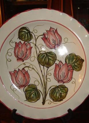 Красивая старинная настенная тарелка цветы роспись керамика италия №600д1 фото