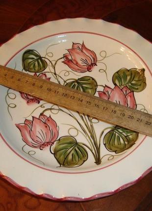 Красивая старинная настенная тарелка цветы роспись керамика италия №600д5 фото