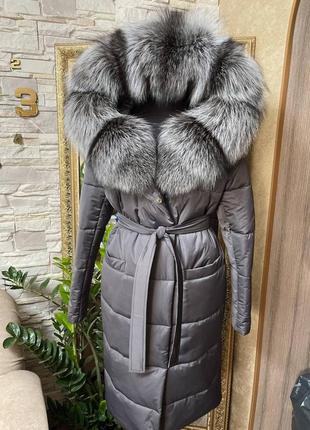Куртка пальто с мехом чернобурки, куртка с черносбуркой
