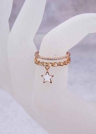 Кільце жіноче з підвіскою зірочка, позолота, розмір 16-17