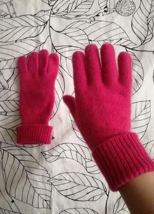 Теплі кашемірові /шерстяні рукавички фуксія1 фото