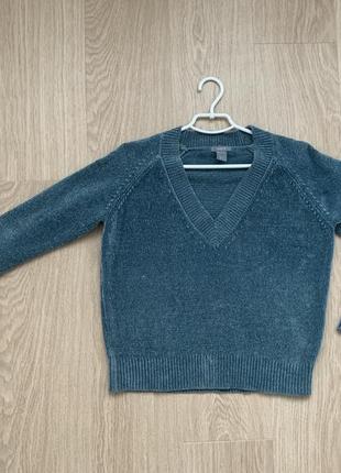Кофта с декольте свитер кардиган плюшевый бирюзовый1 фото