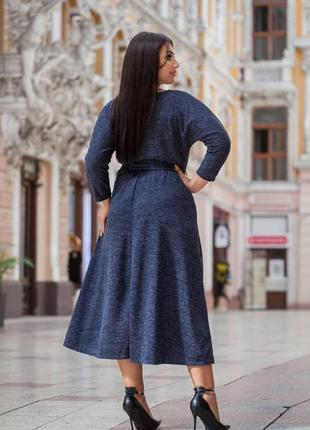 Женское платье миди с поясом ангора серое синее бордовое марсала больших размеров5 фото