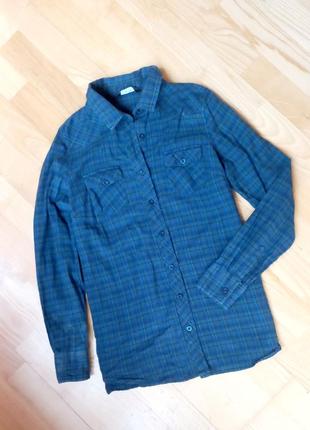 Фирменная байковая рубашка f&f / рубашка в клетку / синяя рубашка / s/ сорочка  / рубашка у клітину  / тепла рубашка /