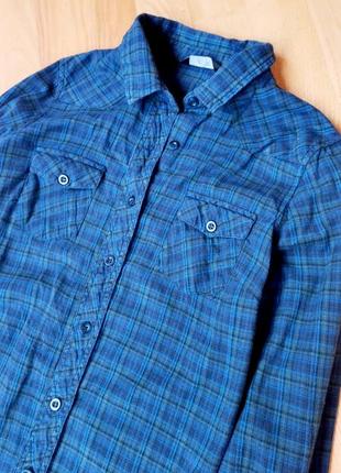 Фирменная байковая рубашка f&f / рубашка в клетку / синяя рубашка / s/ сорочка  / рубашка у клітину  / тепла рубашка /5 фото